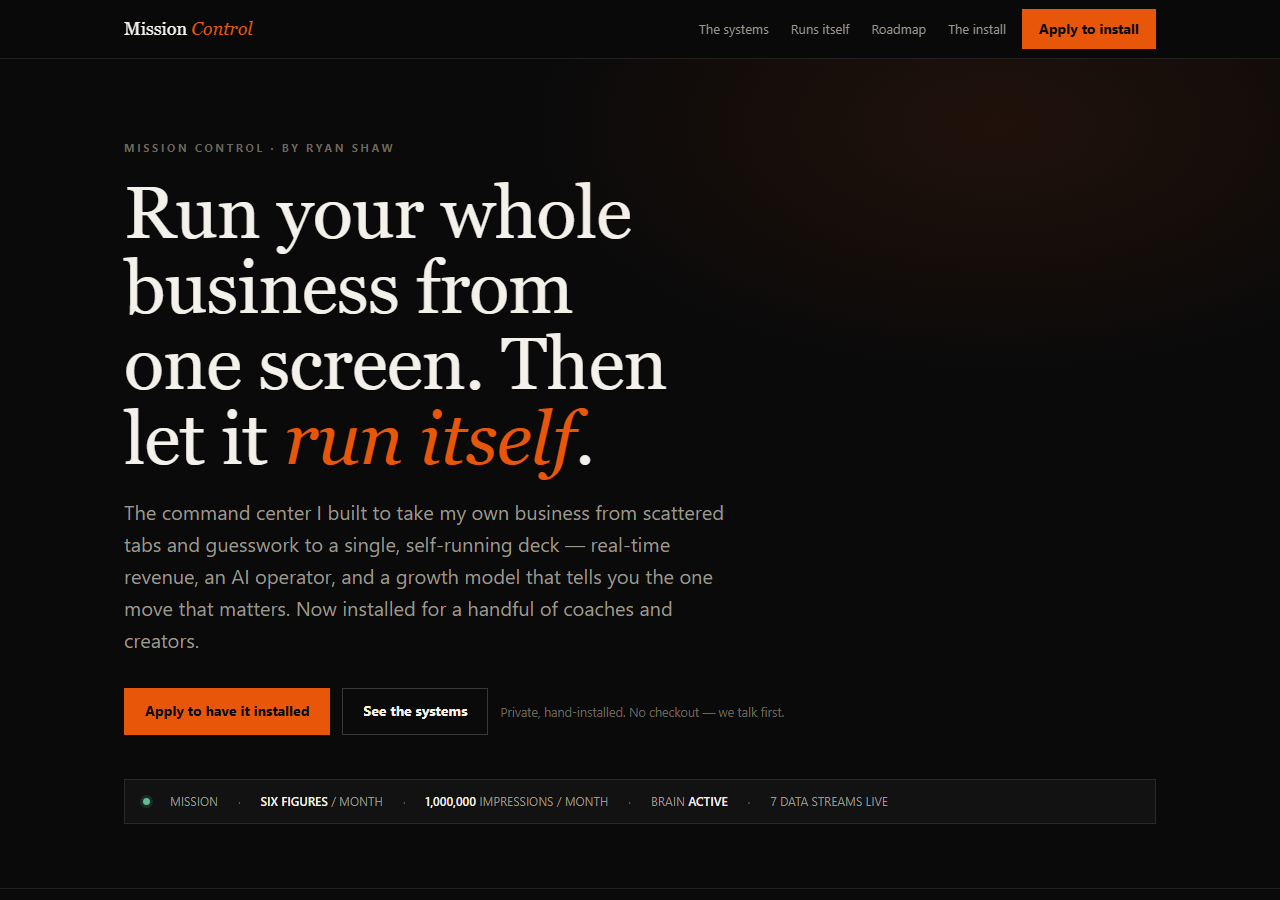 Mission Control product homepage