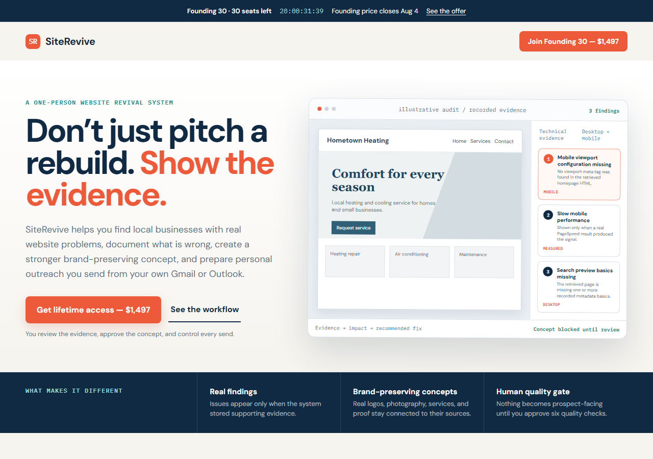 SiteRevive website audit product